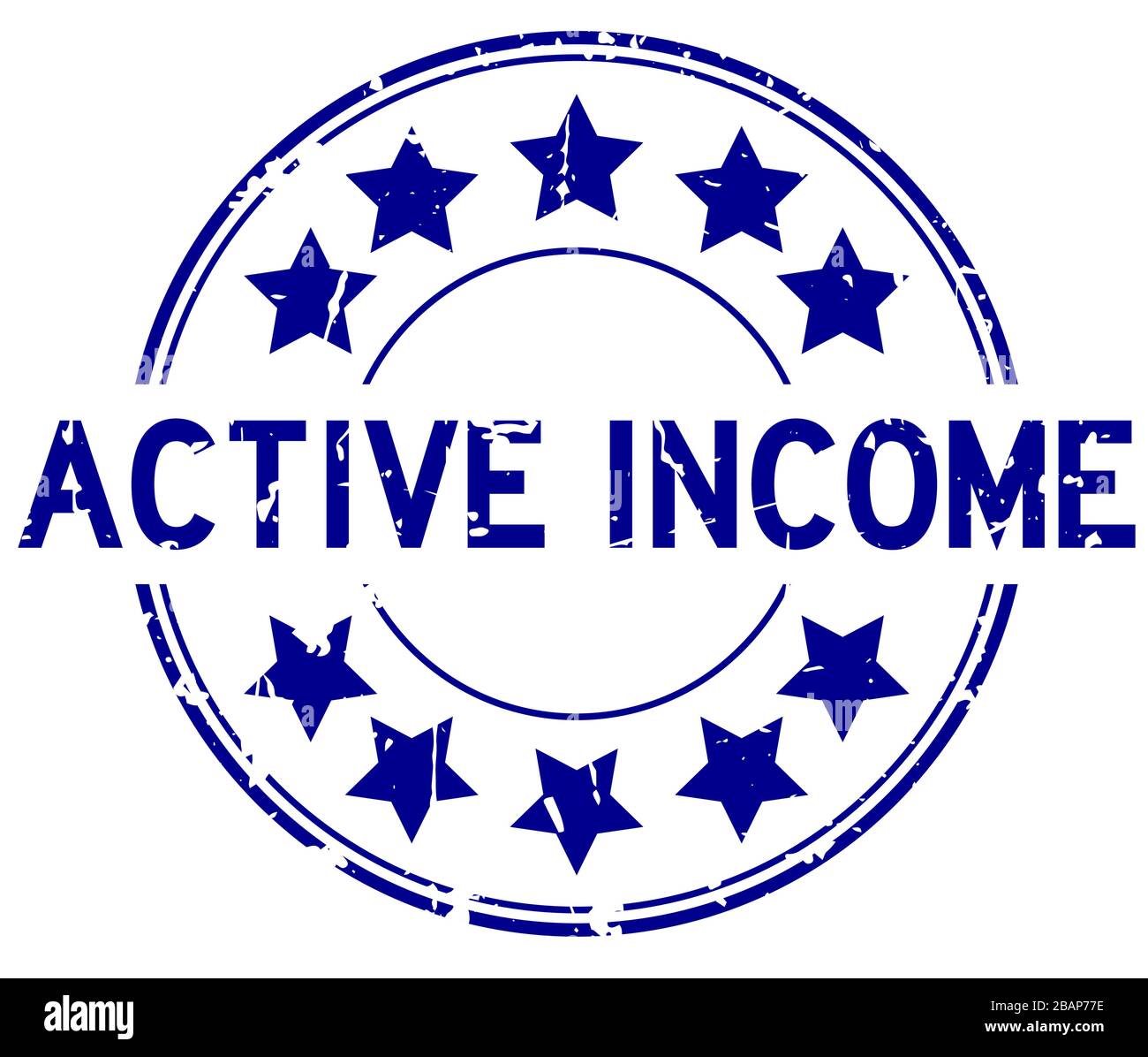 Grunge blue active income word round rubber seal stamp on white ...