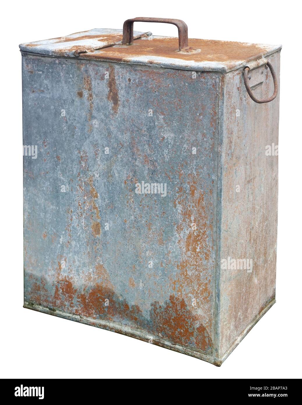 Old retro tin galvanized barrel rectangular shape for gasoline and