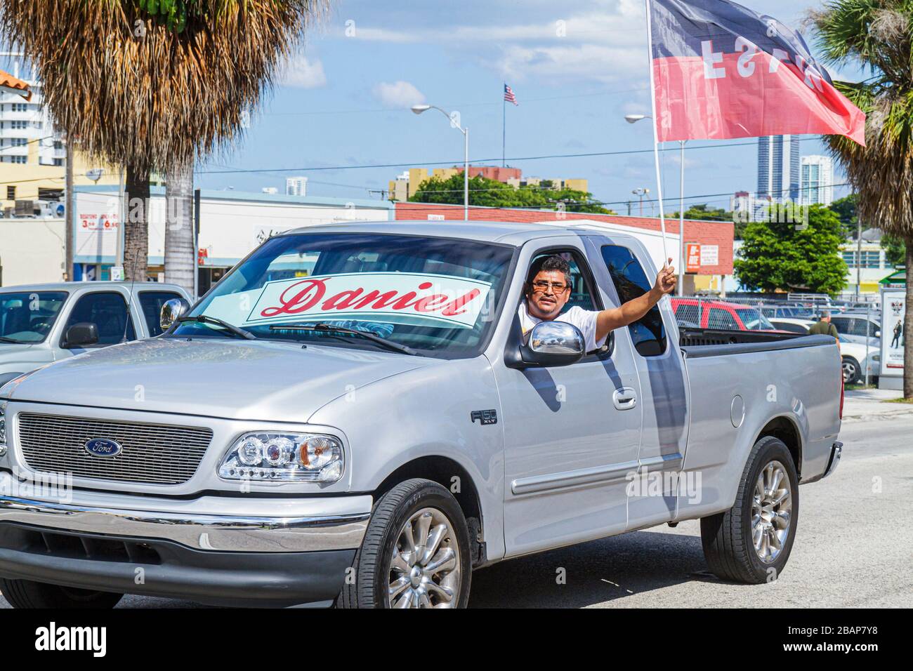 Miami Florida,Flagler Street,near Consulate General of Nicaragua,demonstration,Spanish language,bilingual,pro Nicaraguan police Daniel Ortega,Hispanic Stock Photo