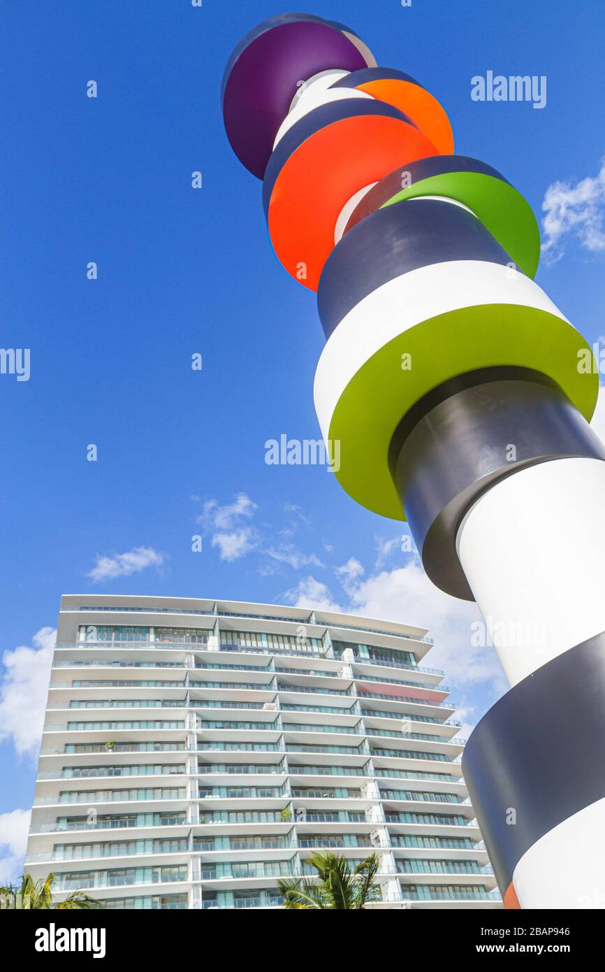 Miami Beach Florida,South Pointe Park,Point,Art Basel,public park,Art in Public Places,sculpture,Tobias Rehberger,Obstinate Lighthouse,Apogee,condomin Stock Photo