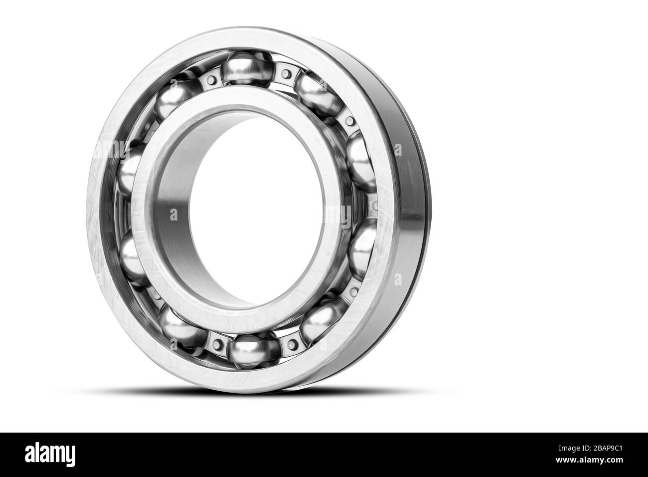Metal silver ball bearing with balls on white isolated background