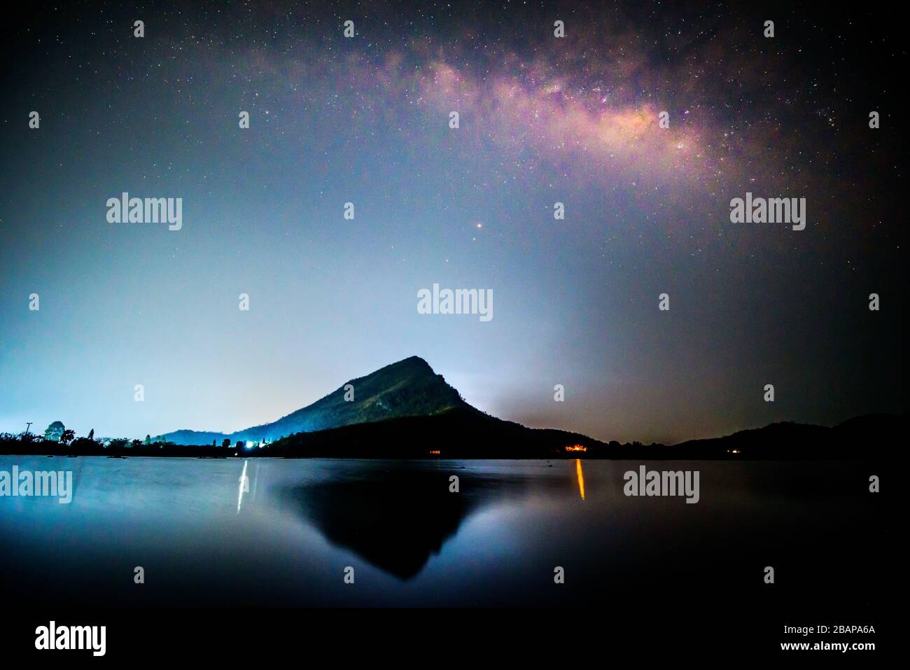 Milky way at the lake view in night time Stock Photo - Alamy