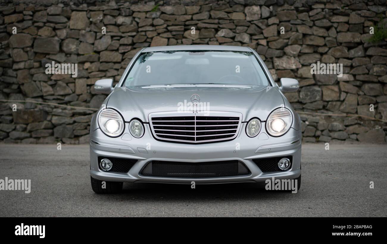 Mercedes Benz W203, C Class, kompressor, sedan photo session in an empty  park lot. Avantgarde trim, year 2005 Stock Photo - Alamy