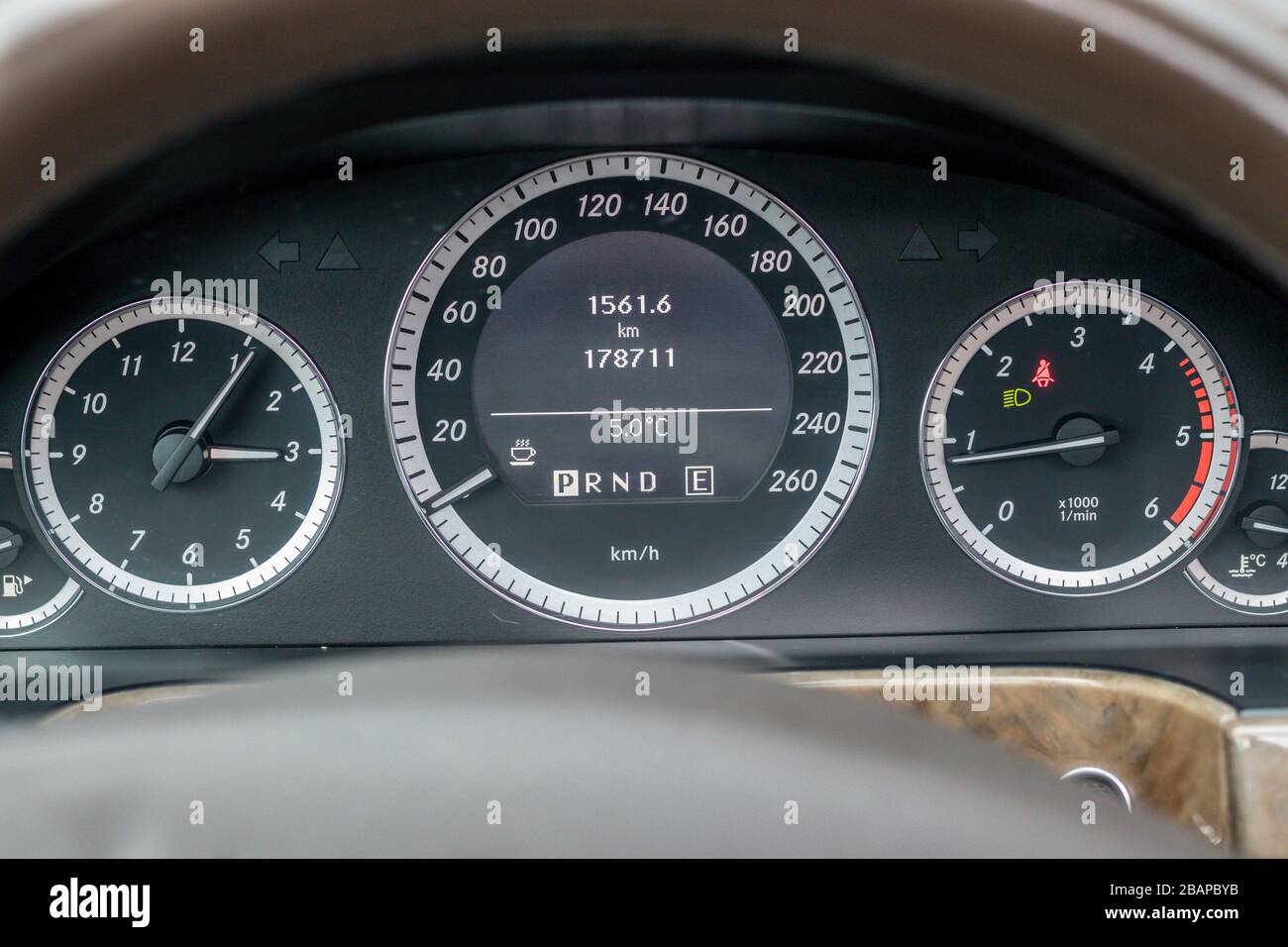 Car dashboard instrument cluster.Car panel indicators, yellow, red