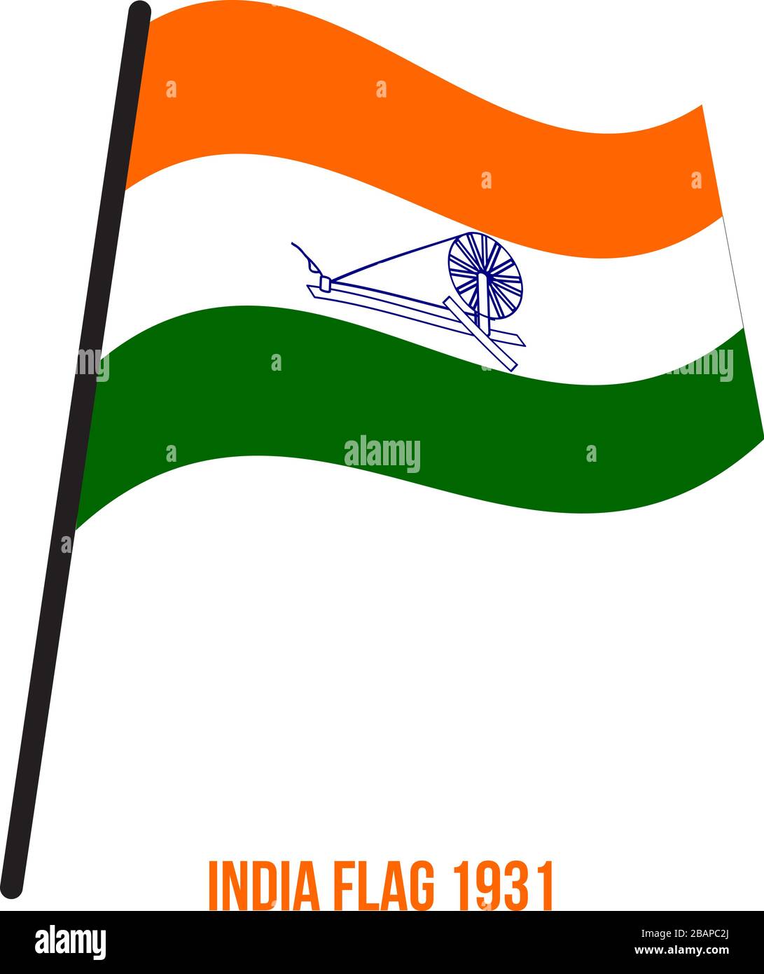 India Flag Waving 1931 Vector Illustration on White Background. Swaraj Flag Officially Adopted By The Indian National Congress in 1931. Stock Vector