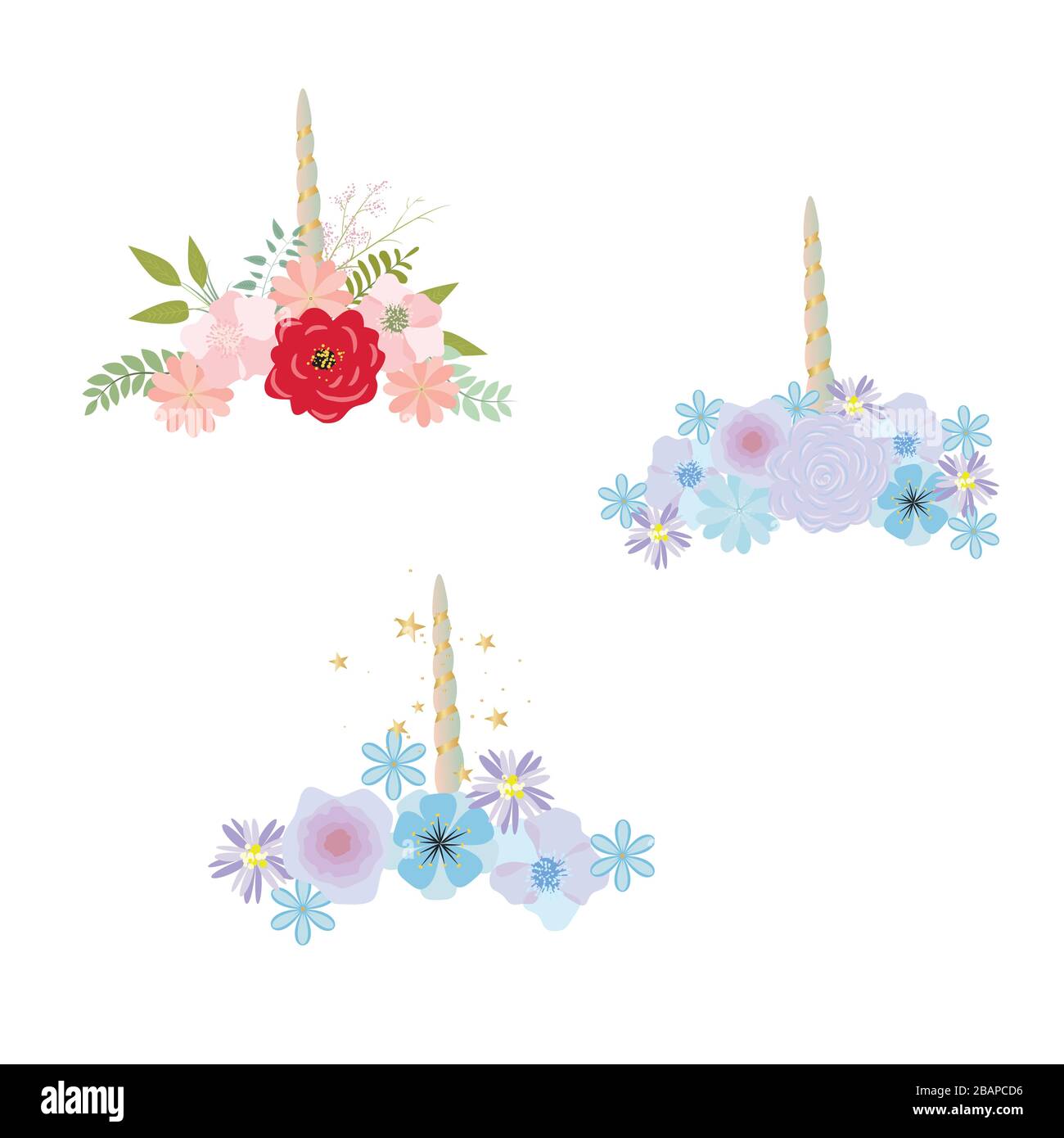 Vector Illustration: Floral Bouquets Of Summer Plants And Flowers Stock ...