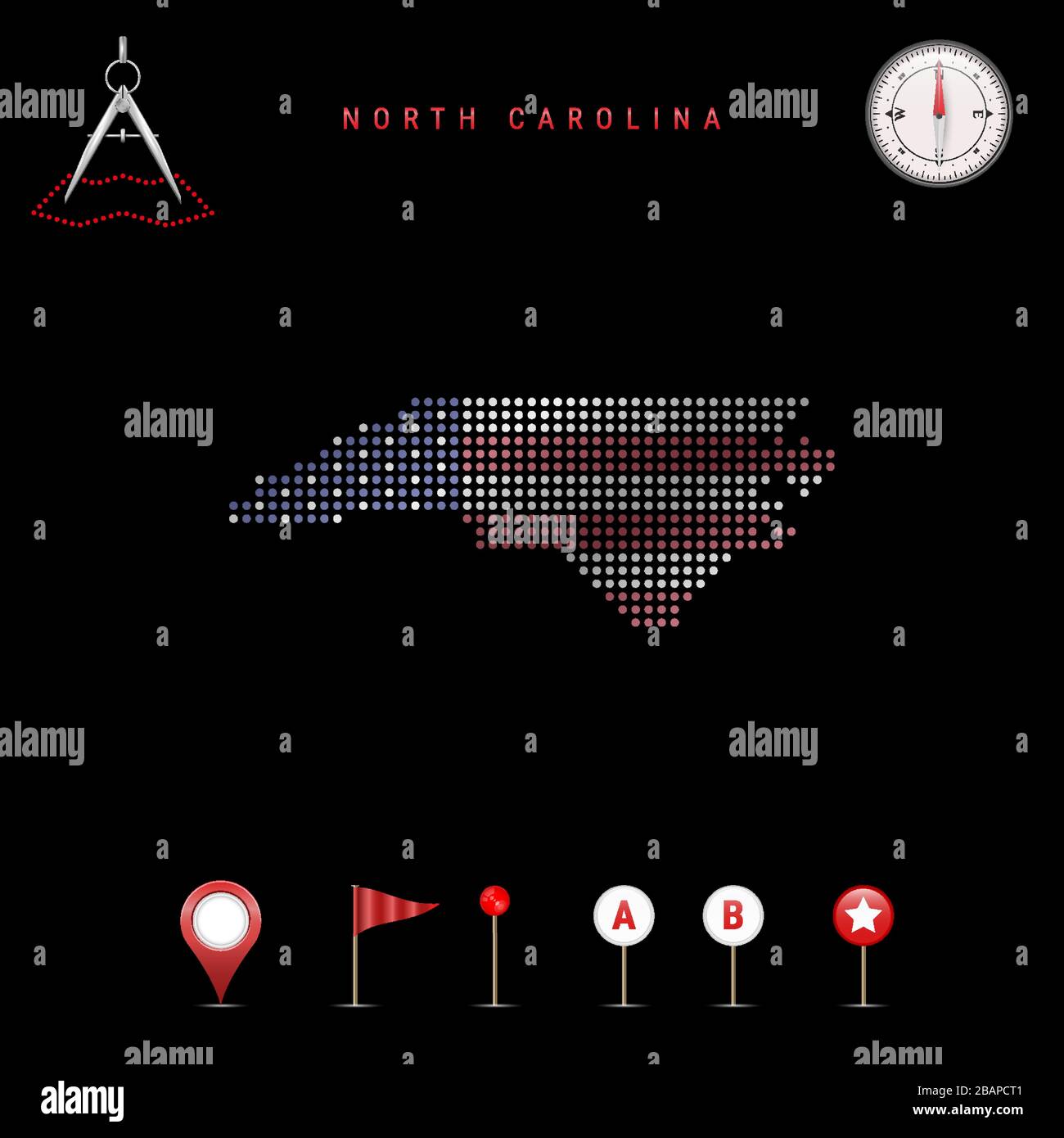 Dotted map of North Carolina painted in the colors of the national flag ...