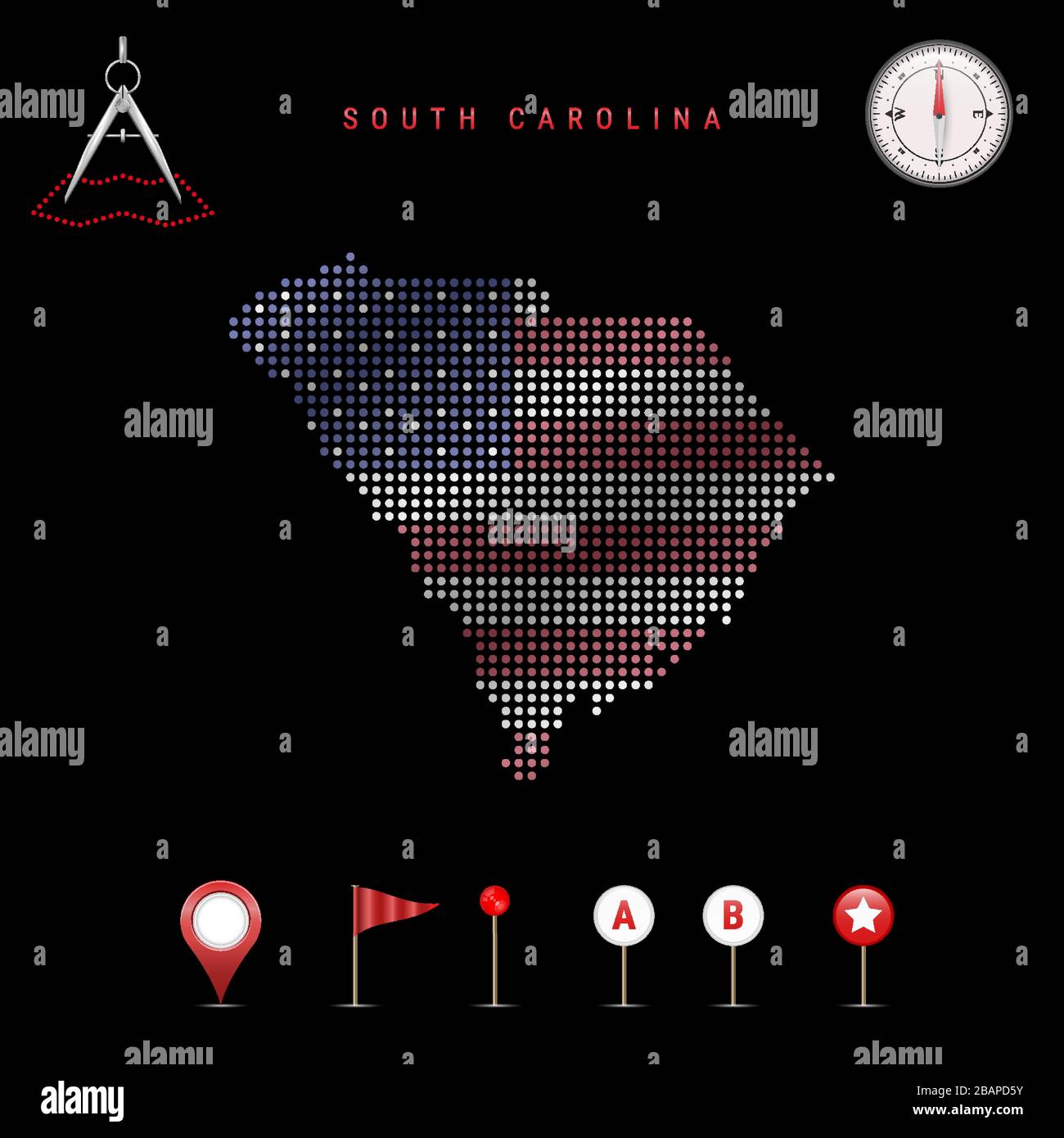 Dotted map of South Carolina painted in the colors of the national flag ...