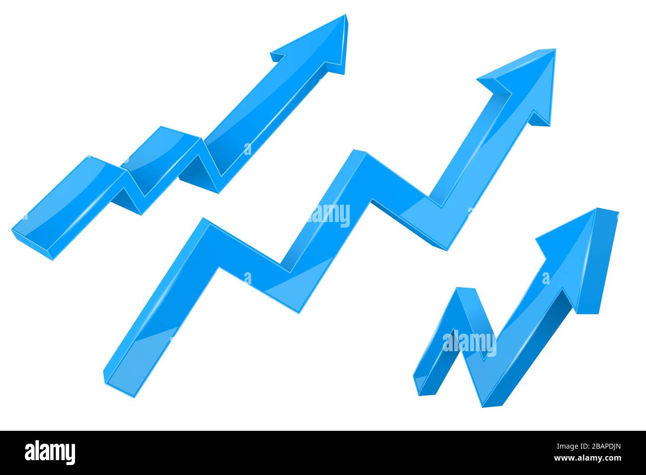 Financial indication arrows. Up blue shiny 3d graphs Stock Vector