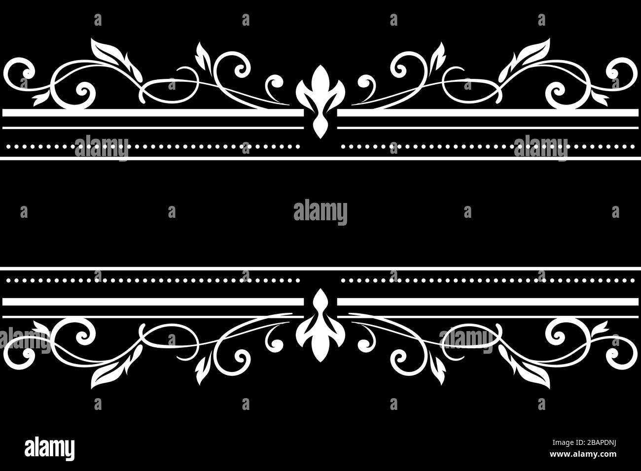 Text floral decorations. Symmetric typographic elements on black background Stock Vector