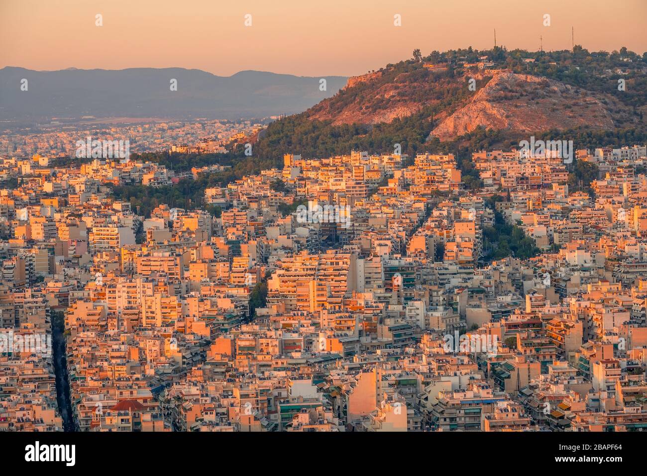 Greece. Quiet summer evening. View of the rooftops of Athens at sunset Stock Photo