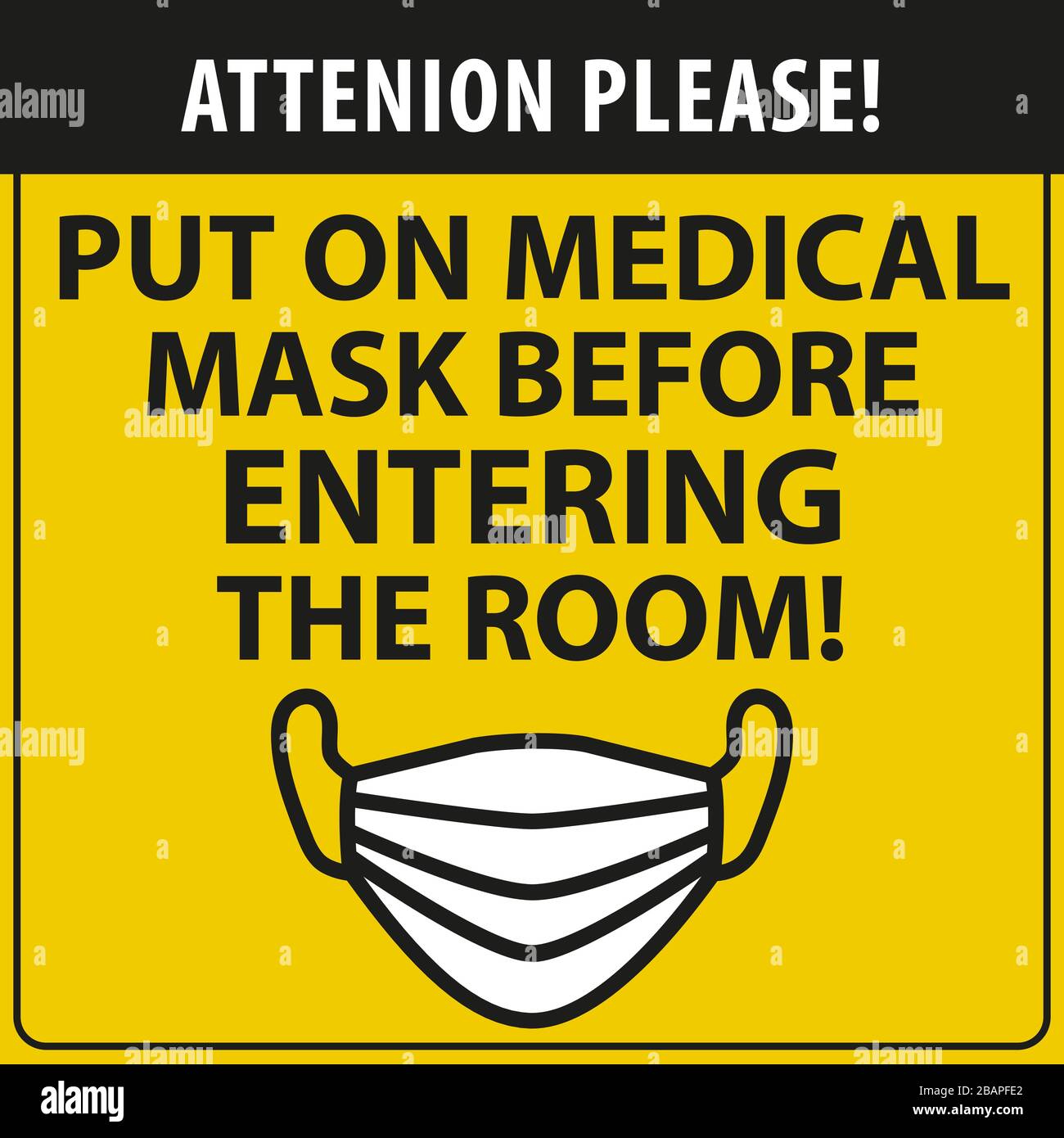 Coronavirus sign. Medicine mask icon. Entering the room only in a mask. Stopping the spread of the virus. Information warning sign about quarantine. Stock Vector