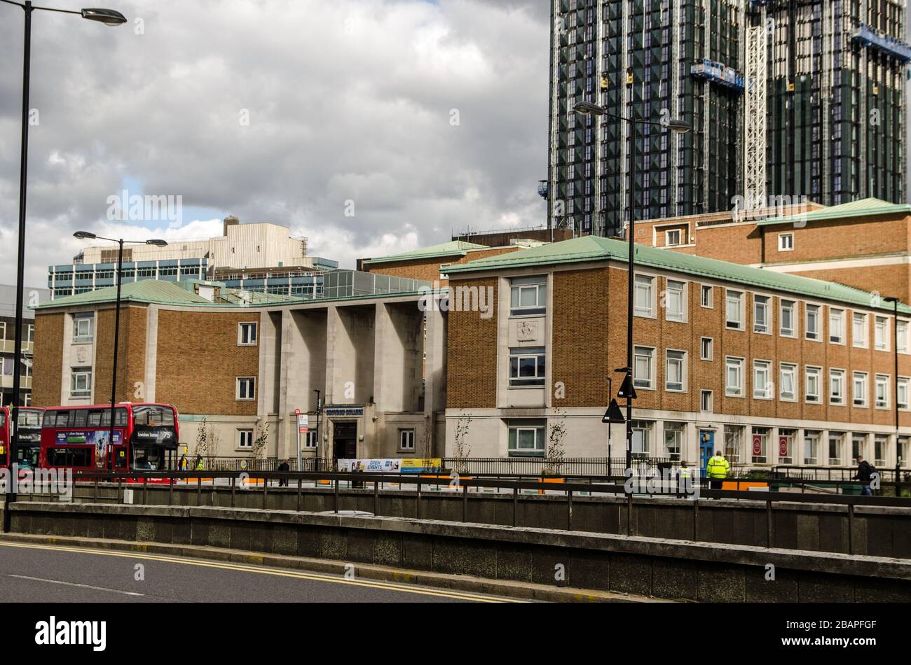 Croydon, UK - October 2, 2019: View across a busy road looking towards Croydon College in South London. Stock Photo