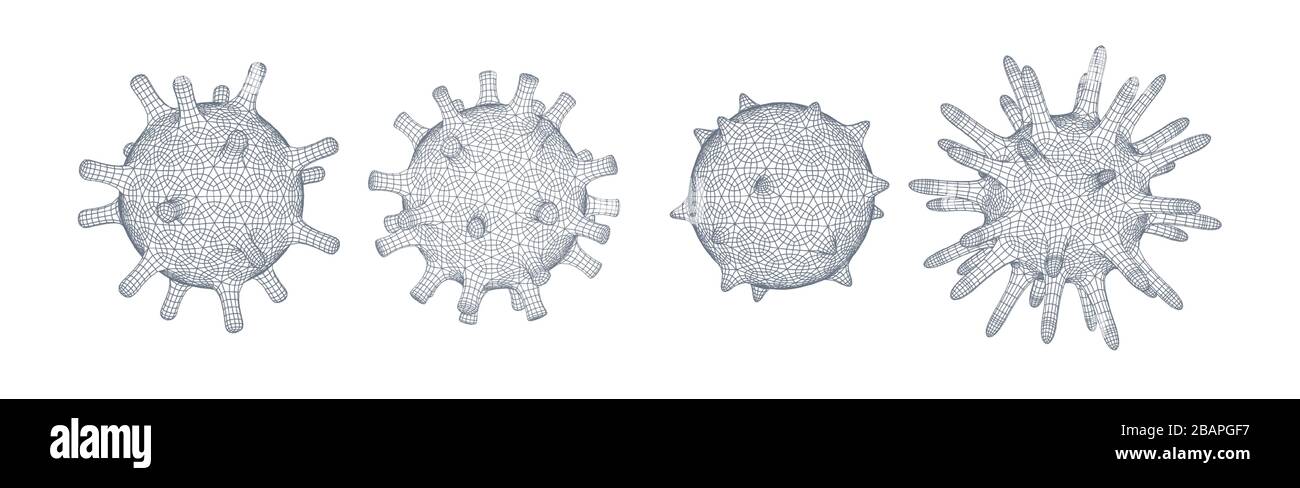 Set virus cells. 2019-nCoV, Virus Covid 19-NCP. Linear outline polygon. Vector illustration Stock Vector