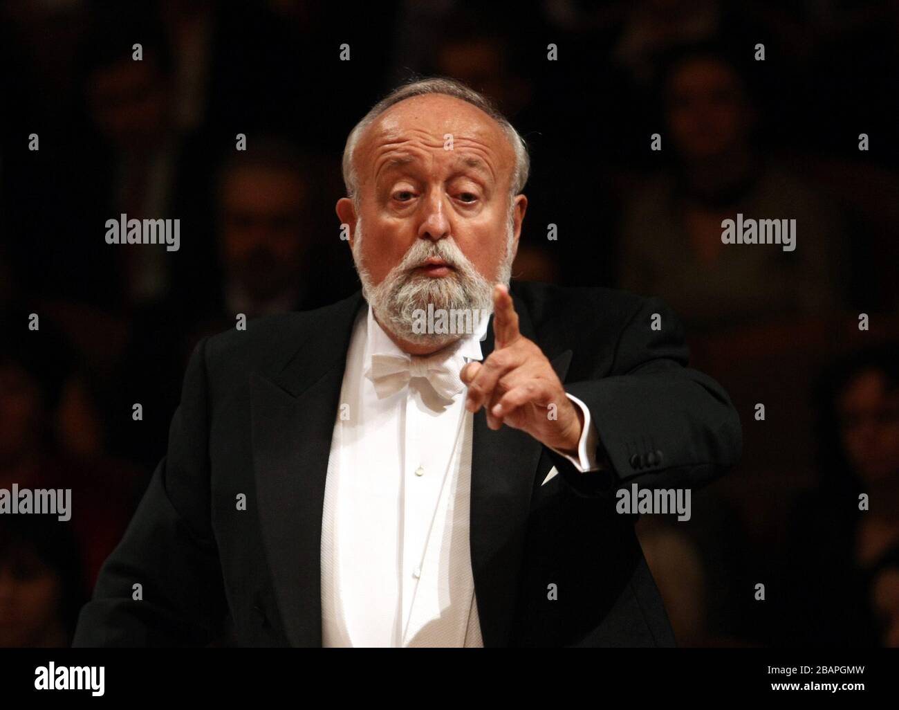 Prague, Czech Republic. 25th Sep, 2008. ***FILE PHOTO*** Krzysztof Penderecki, Polish composer and conductor, conducts Sinfonia Varsovia orchestra during the Prague Autumn music festival, on September 28, 2008, in Prague, Czech Republic. Credit: Pavel Hronik/CTK Photo/Alamy Live News Stock Photo