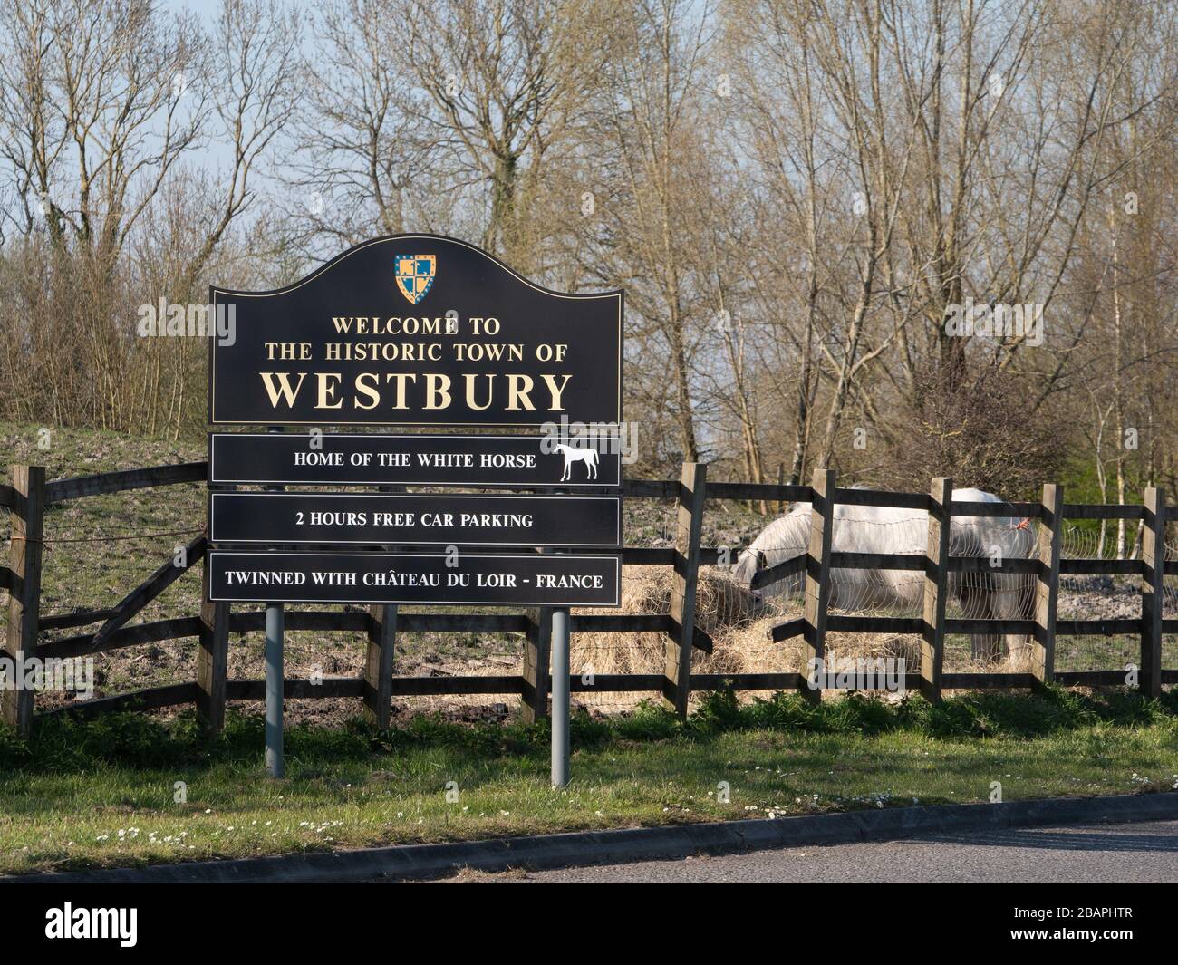 Welcome to Westbury Road sign in Wiltshire, UK. Stock Photo