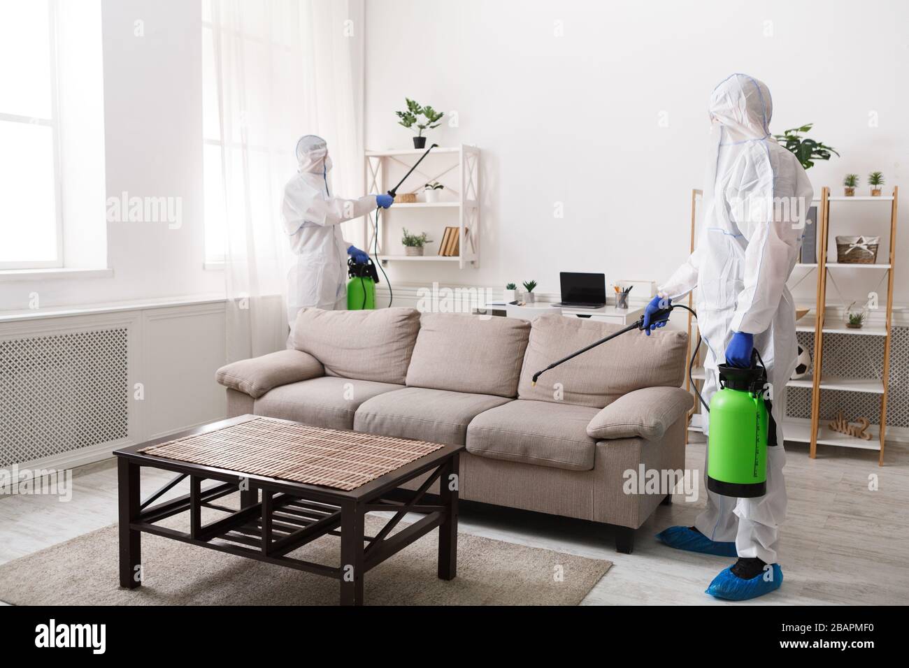 Professional cleaning with disinfectant spray of all home Stock Photo