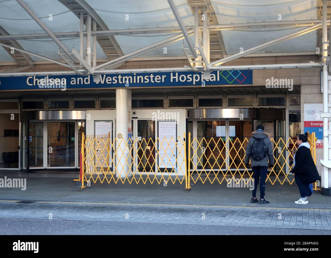 London, UK. 29th Mar, 2020. Chelsea and Westminster Hospital ban visitors except under very exceptinal circumstances. Credit: Brian Minkoff/Alamy Live News Stock Photo