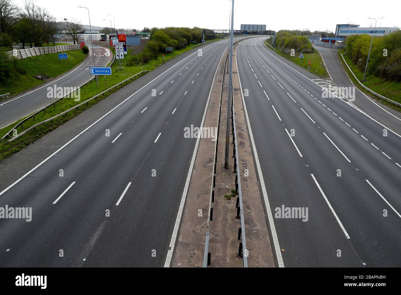 An empty stretch of the M5 motorway in Strensham, Worcestershire as the ...