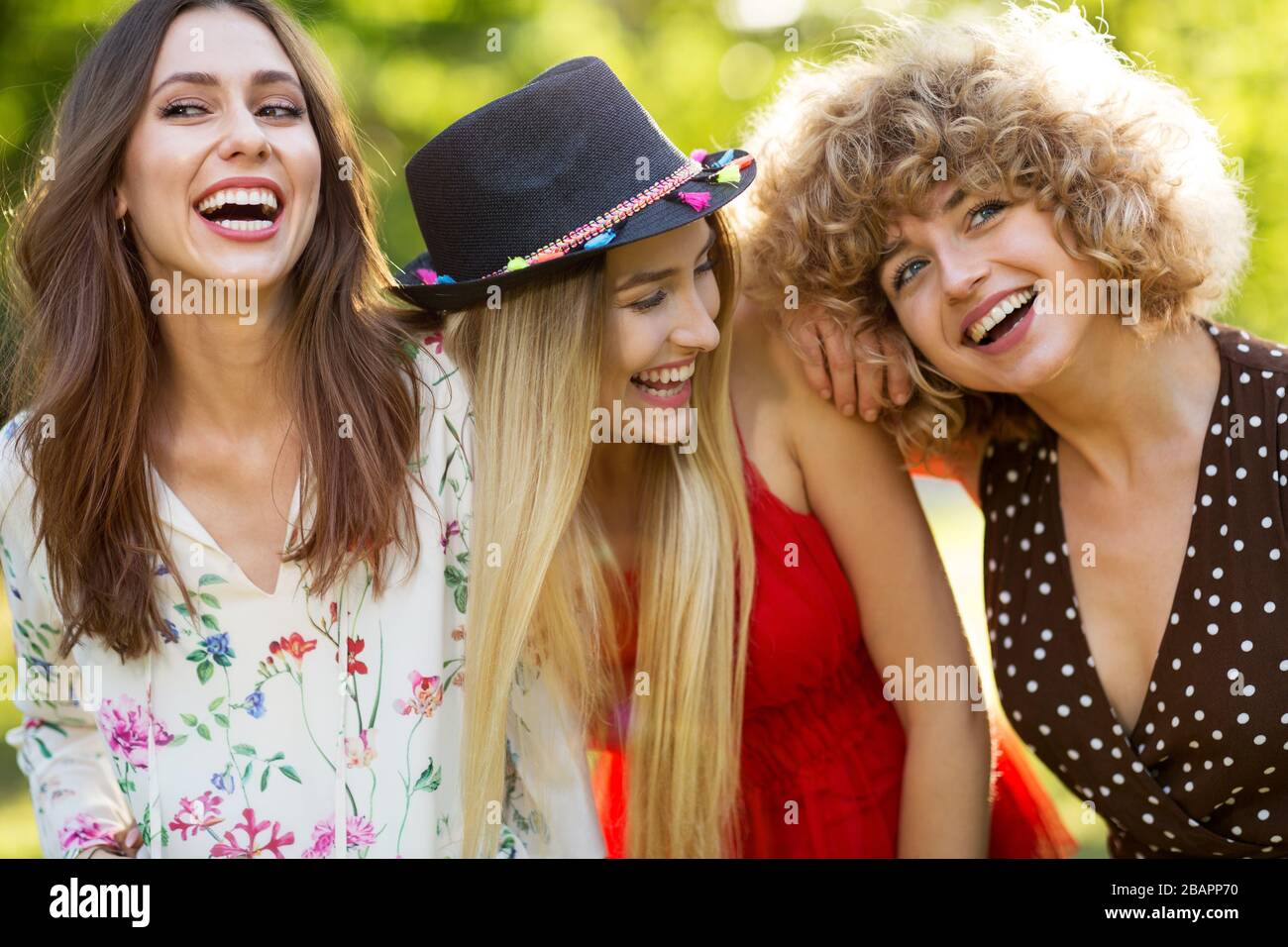 Three Beautiful Young Women Friends Stock Photo