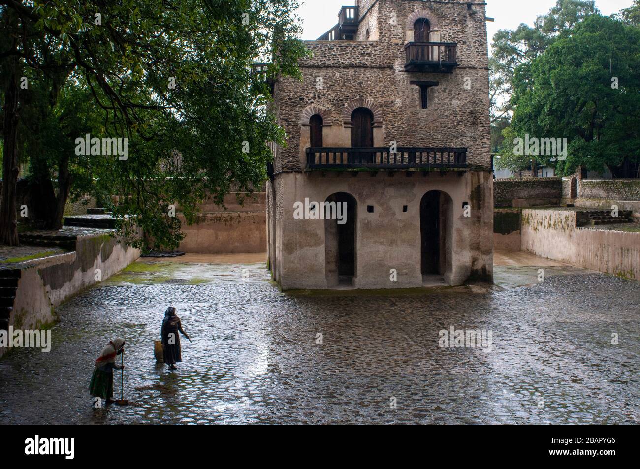 Fasilidas's Pool, Gondar, Ethiopia. In Timkat festival or Epiphany reaffirmation of the christian faith trhough a ritual and collective bath in at the Stock Photo