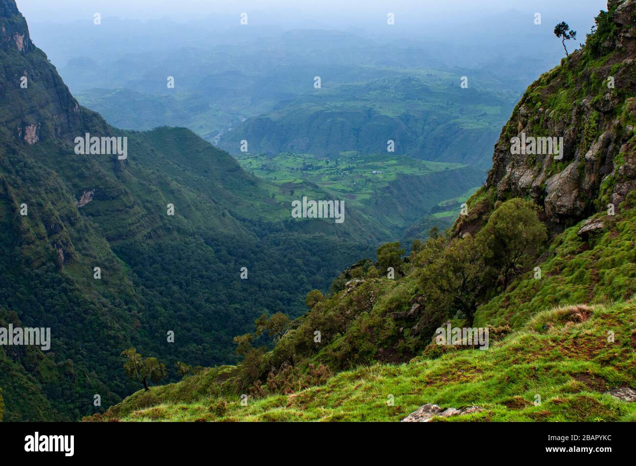 Overlooking a valley in the Simien Mountains National Park, Amhara Region, Ethiopia Stock Photo