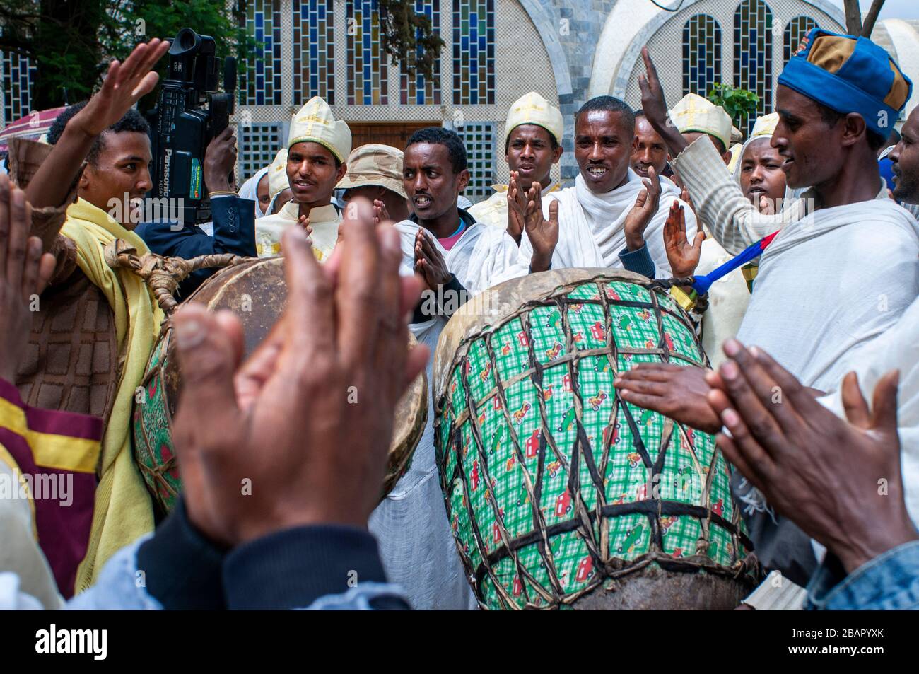 Wedding in St Mary of Zion church in Aksum or Axum in Ethiopia. Some grooms aim to marry in the modern church of St Mary of Zion. The Church of St. Ma Stock Photo