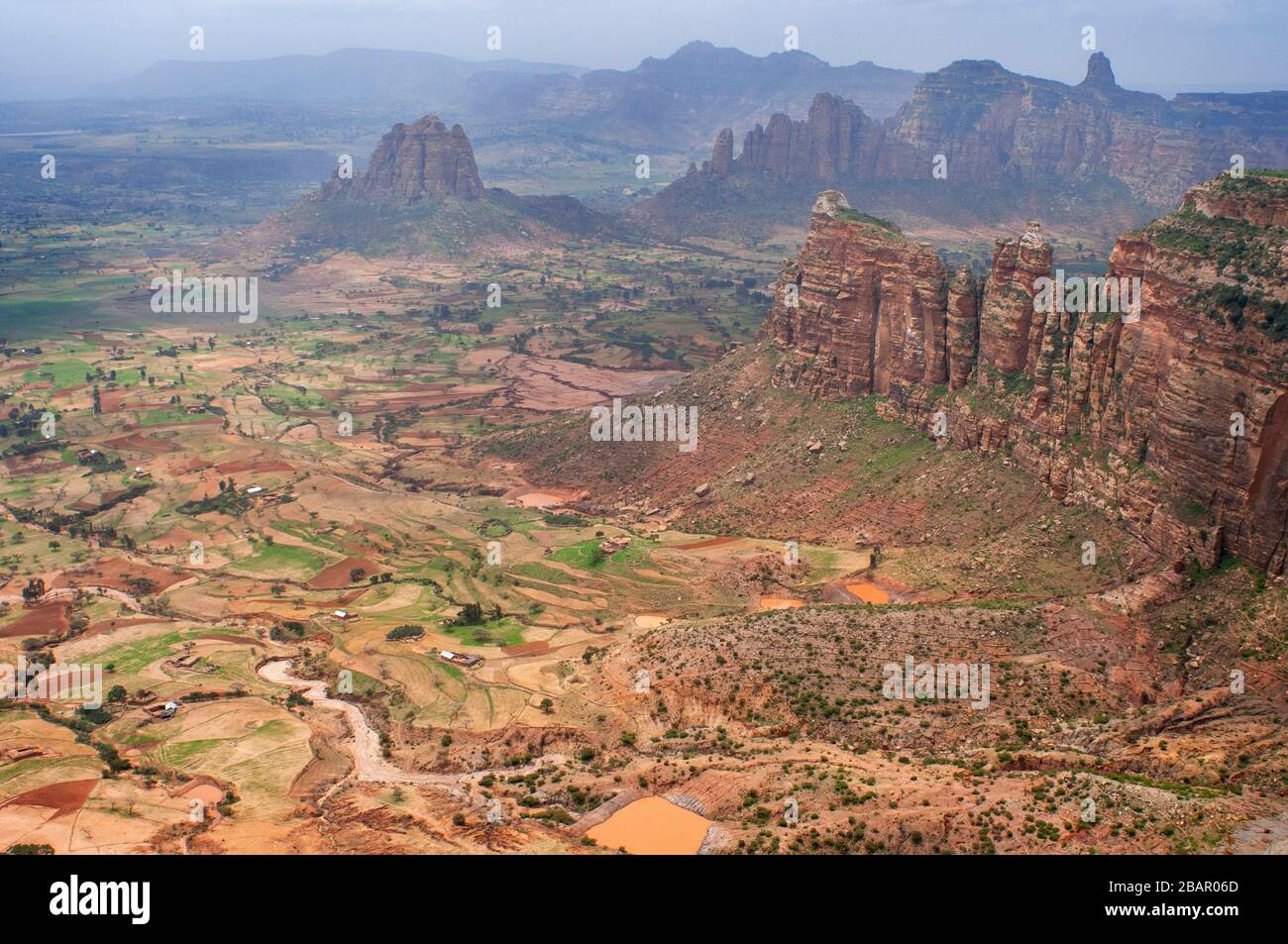 Landscape in Abuna Yemata Guh rock church and Gheralta Mountains in Hawzen Tigray region Ethiopia Stock Photo