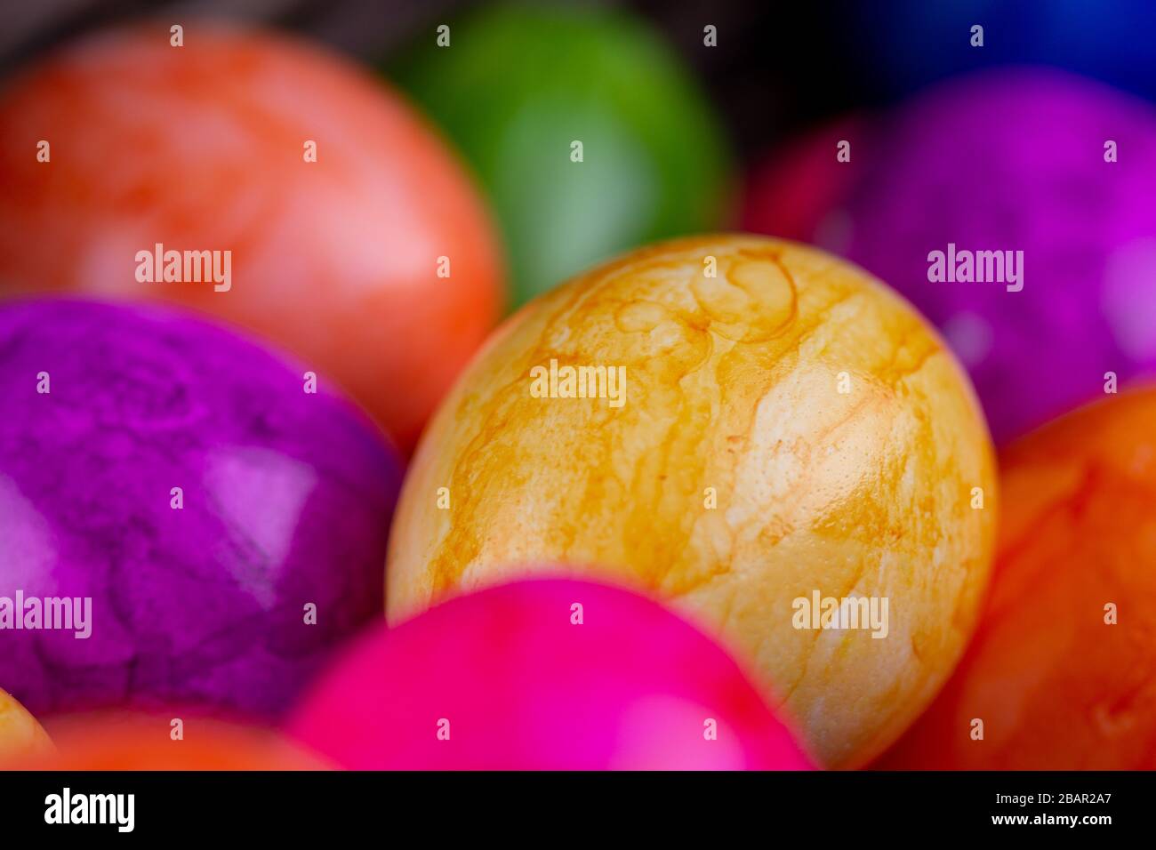 colorful easter eggs closeup selective focus Stock Photo