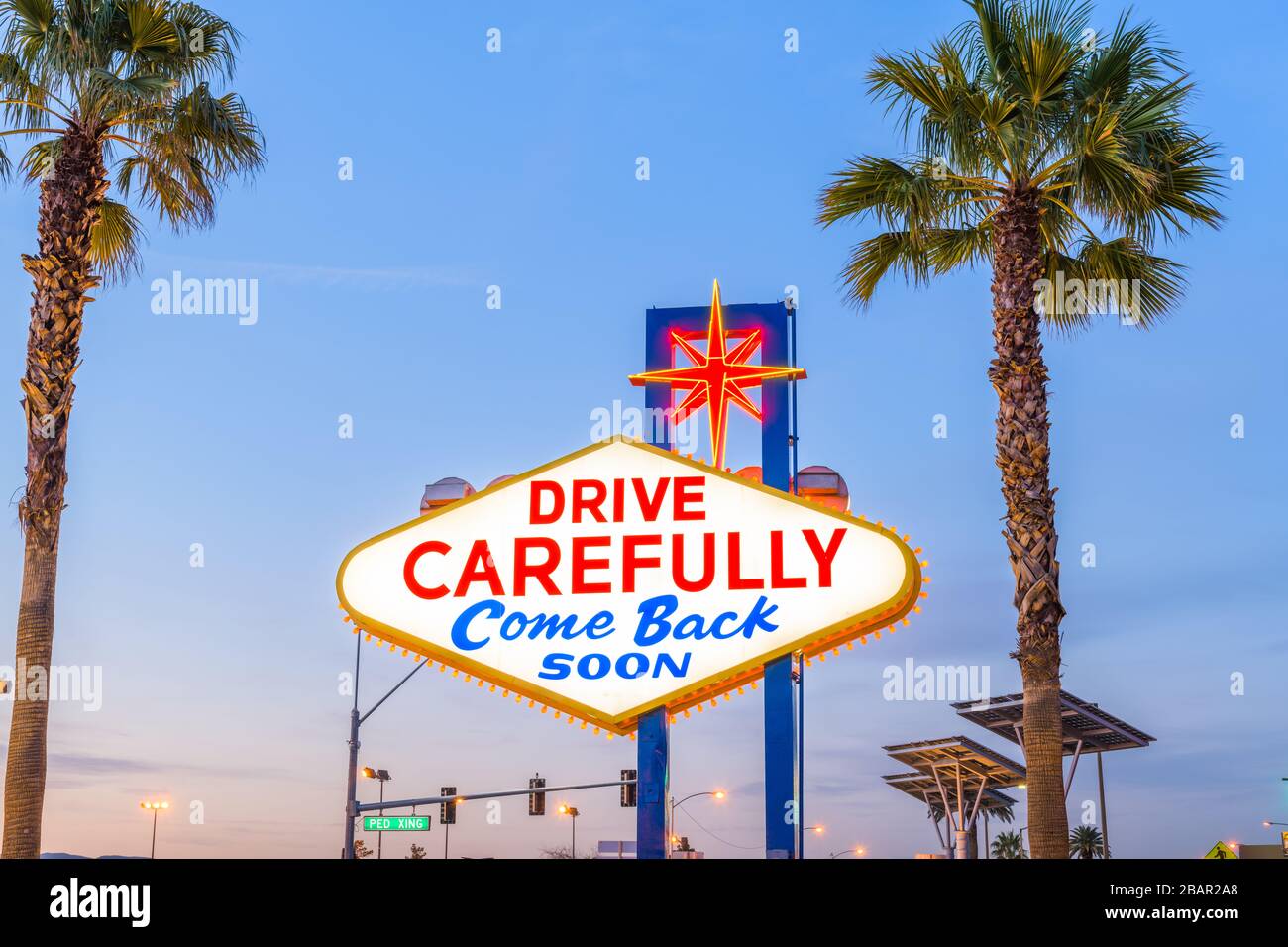 Las Vegas, Nevada, USA at the back of the Welcome to Las Vegas Sign reminding you to drive carefully and come back soon. Stock Photo