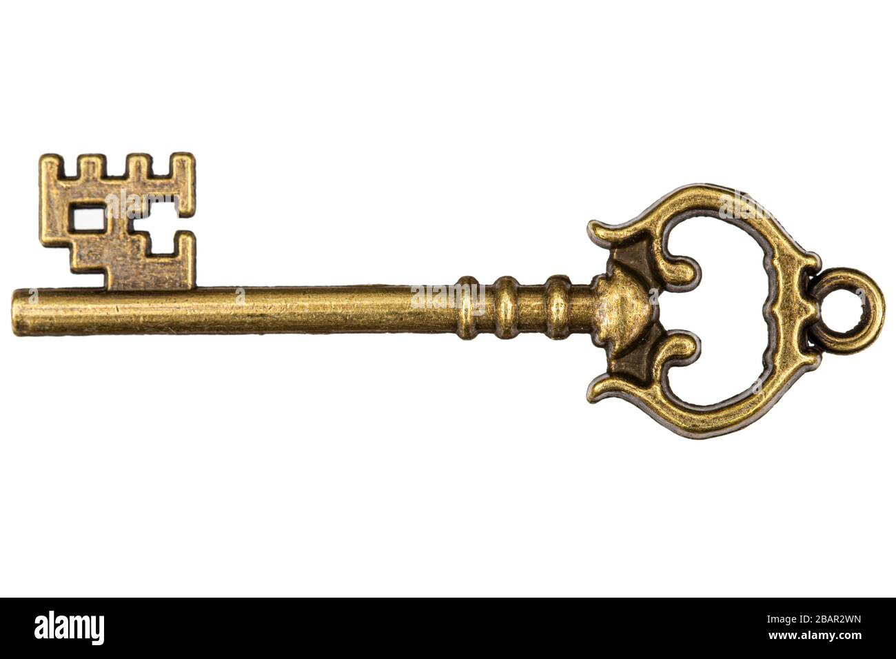 Bronze key, decorative element for design, isolated on white background