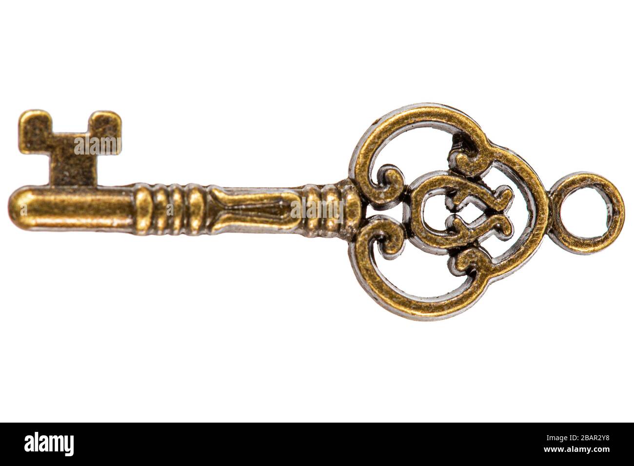 Bronze key, decorative element for design, isolated on white background