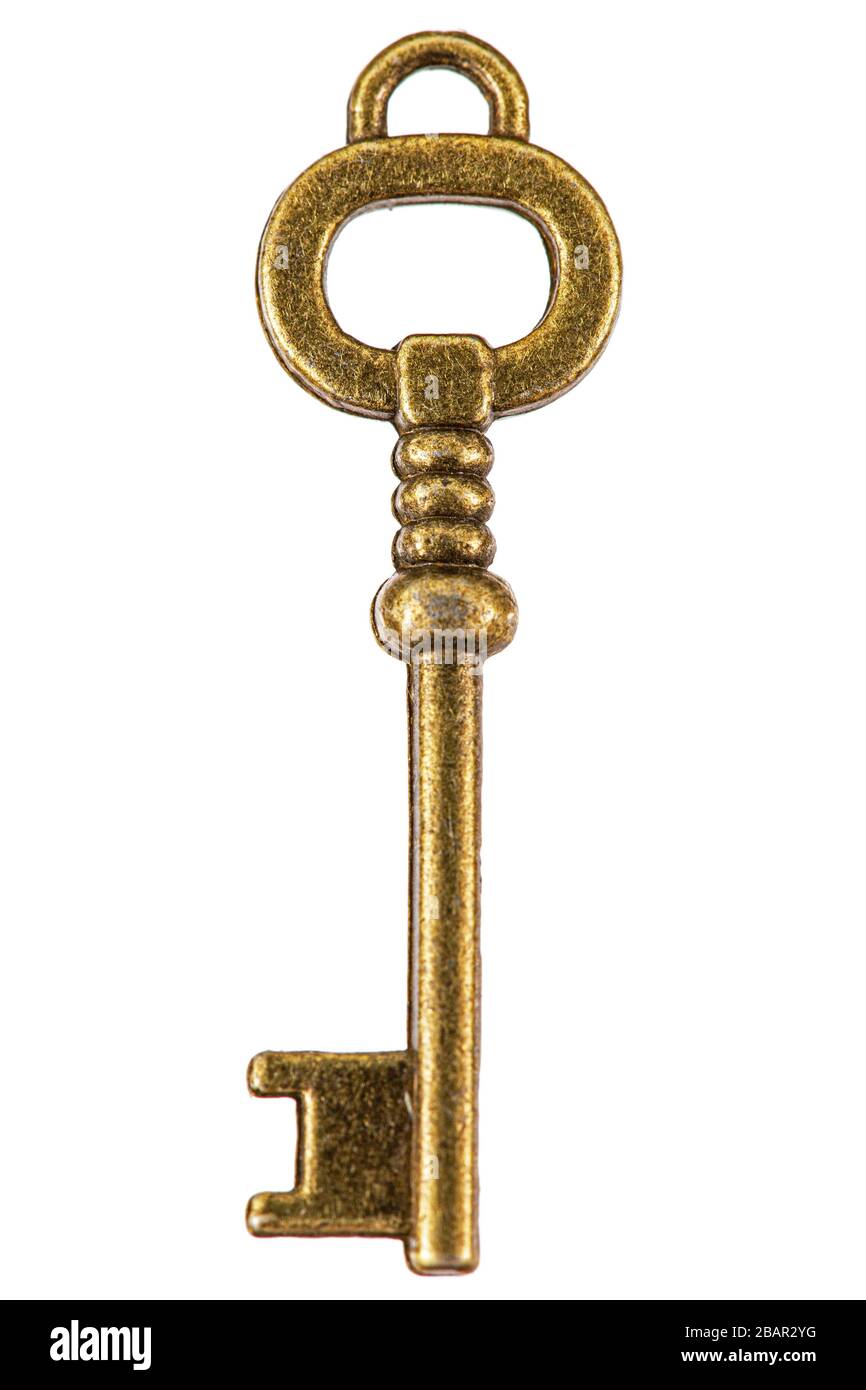 Bronze key, decorative element for design, isolated on white background