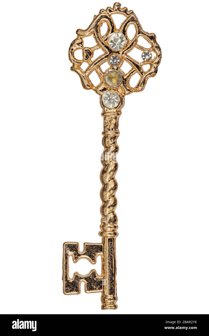 Bronze key, decorative element for design, isolated on white background
