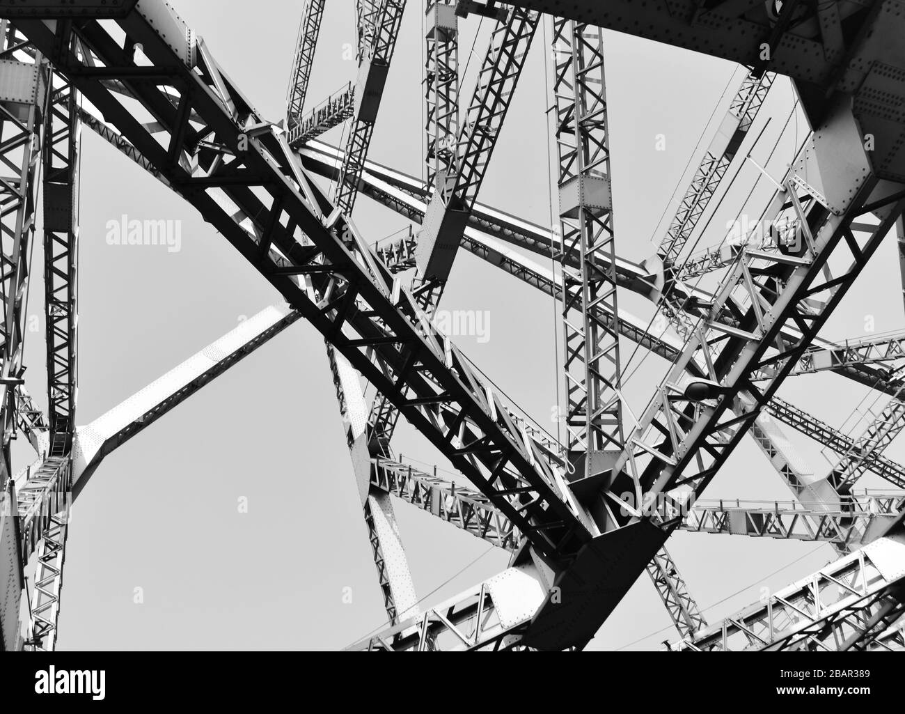 Inside view of truss arch of a steel bridge Stock Photo