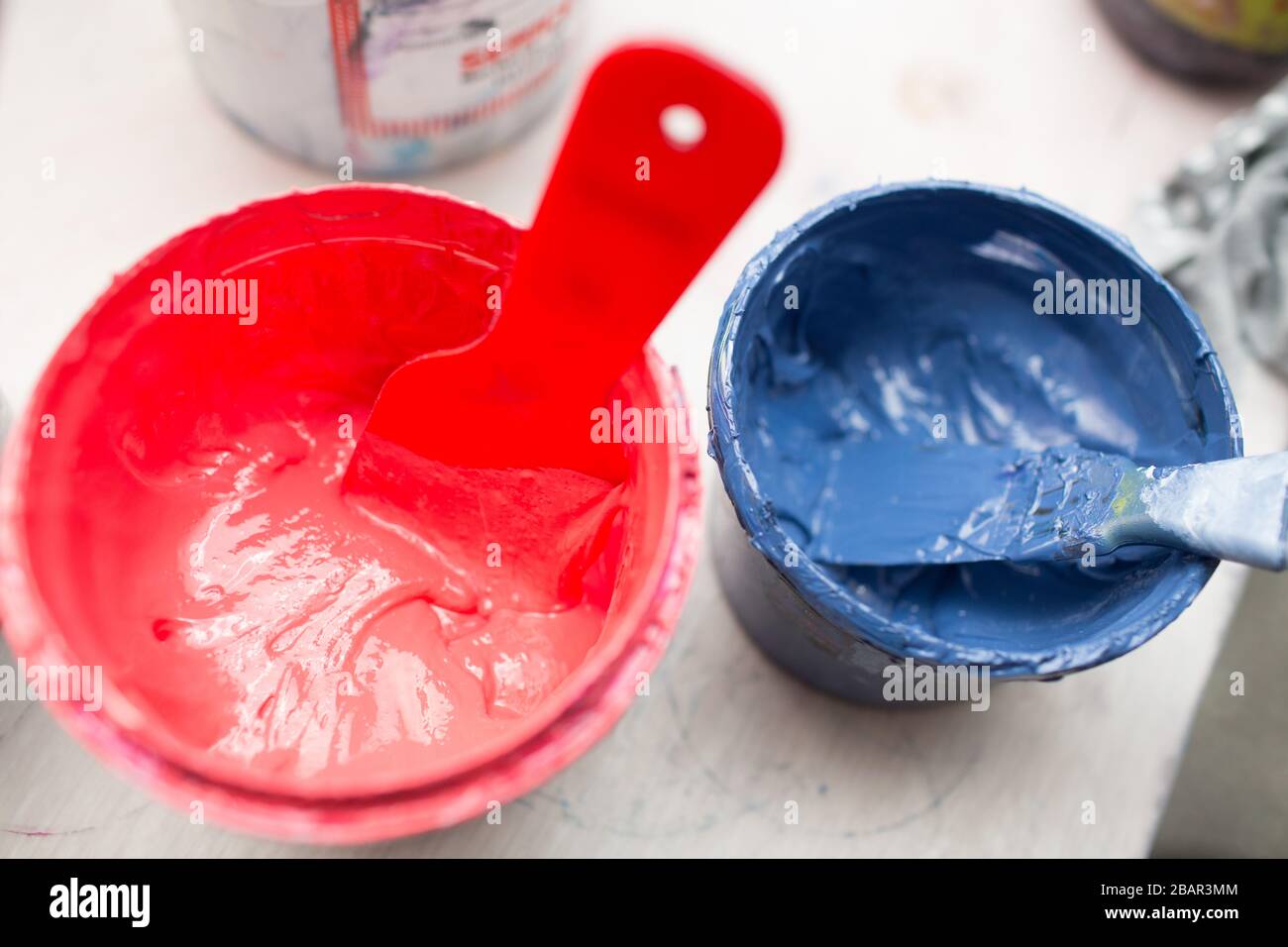 Silk screen printing. Serigraphy. Color paints and fabric. Plastisol