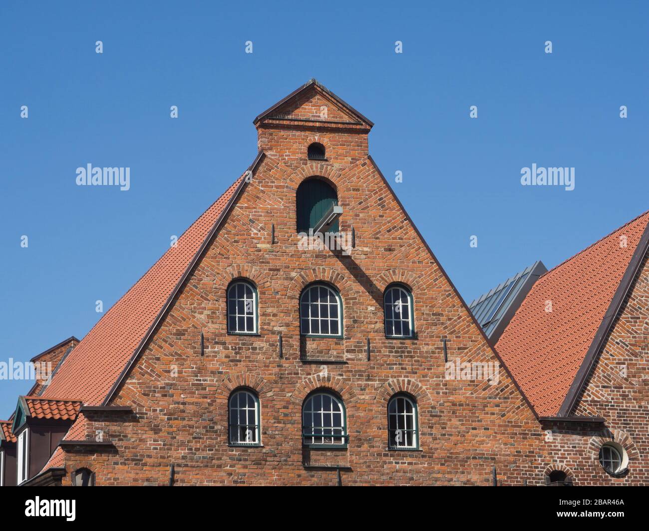 Salzspeicher, the salt storehouses of Lübeck Germany by the Trave river, important for trade in the Hanseatic times Stock Photo