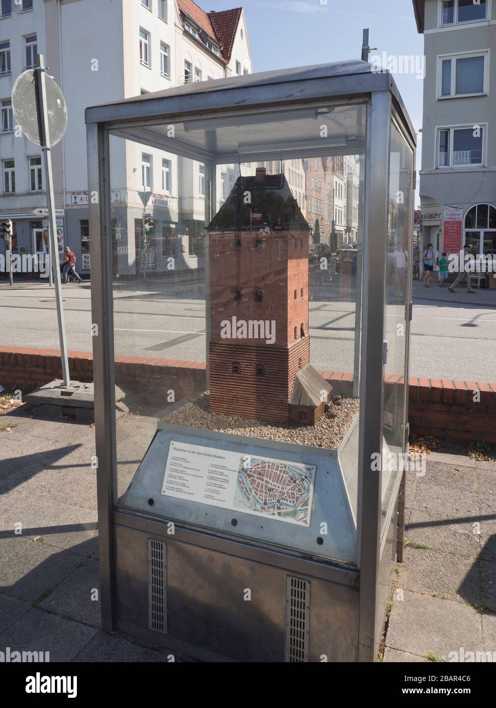 One of several small scale copies of historical towers in Lübeck Germany scattered around the centre Stock Photo