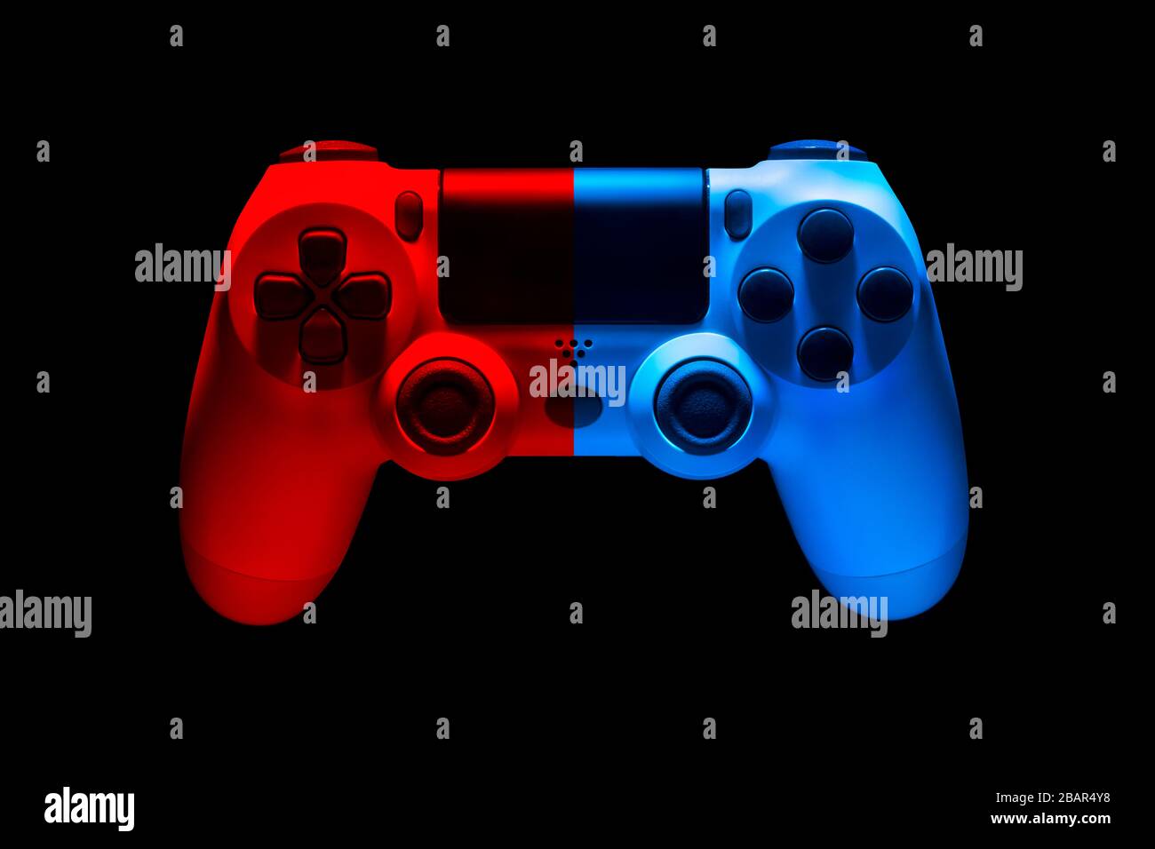 White video game joystick gamepad in blue and red neon lights isolated ...