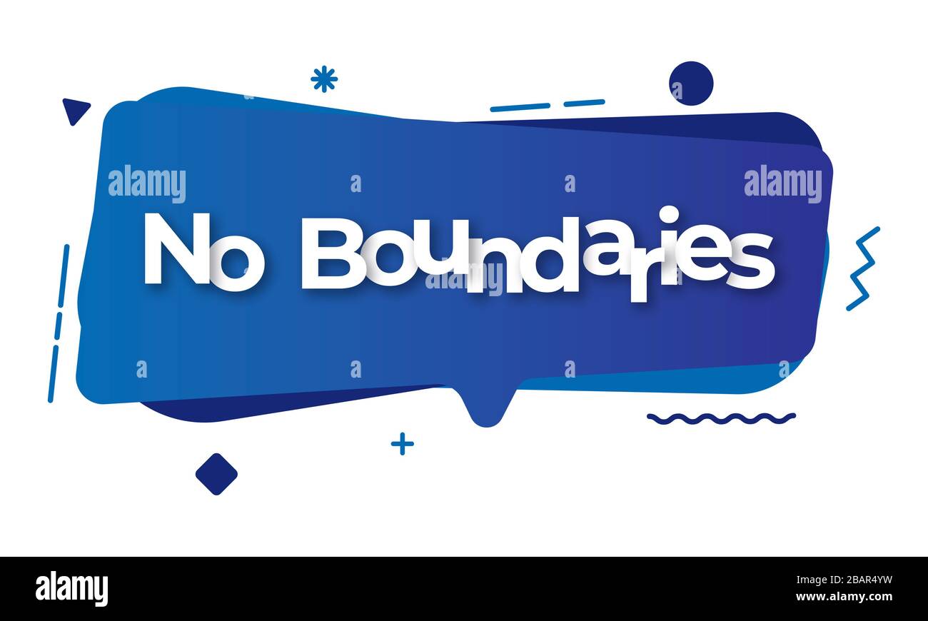 No Boundaries - Catchy, white, motivational two words on a colorful, decorative, liquid shape abstract background. Stock Photo