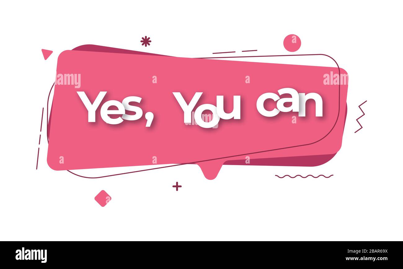 Yes, You Can - Catchy, white, motivational two words on a colorful, decorative, liquid shape abstract background. Stock Photo