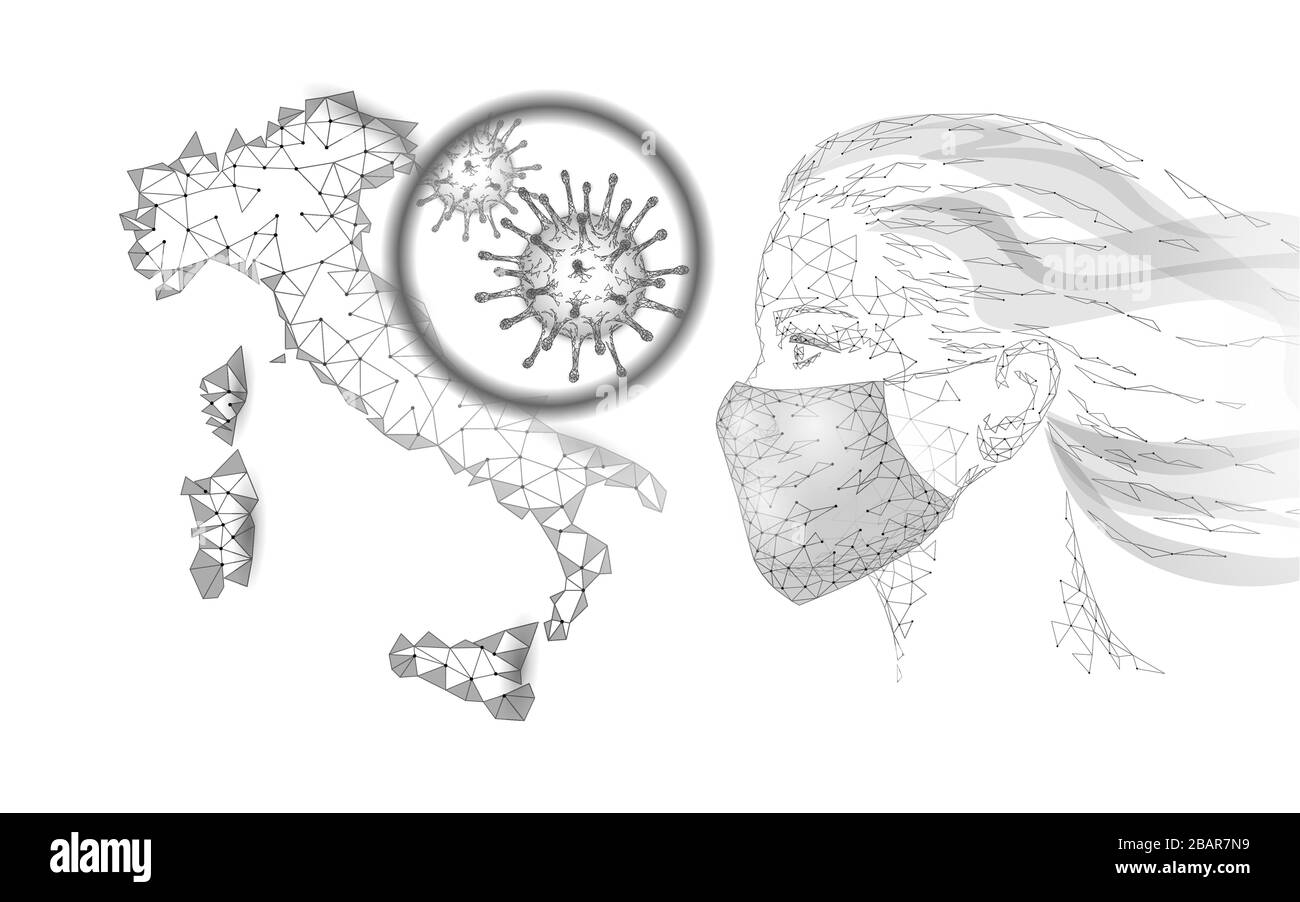 Woman face mask. Infection pneumonia prevention healthcare. 3D low poly