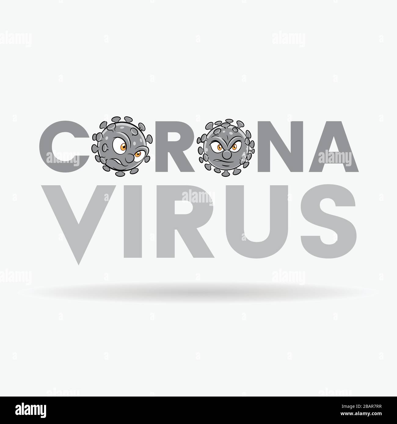 Illustration of Coronavirus Cartoon Heads with Grey Upper Case Letters Stock Vector