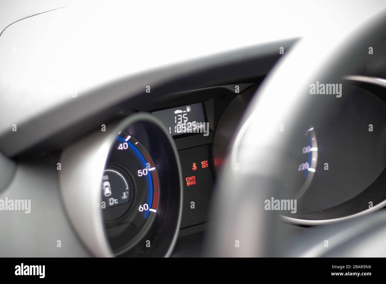 Car dashboard instrument cluster.Car panel indicators, yellow, red