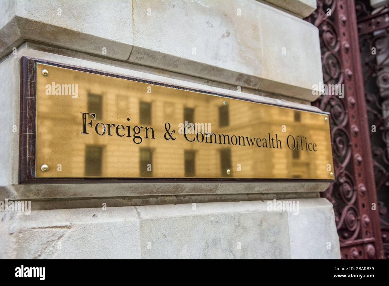 London- Foreign and Commonwealth Office, UK government building exterior signage- located on Whitehall, Westminster Stock Photo