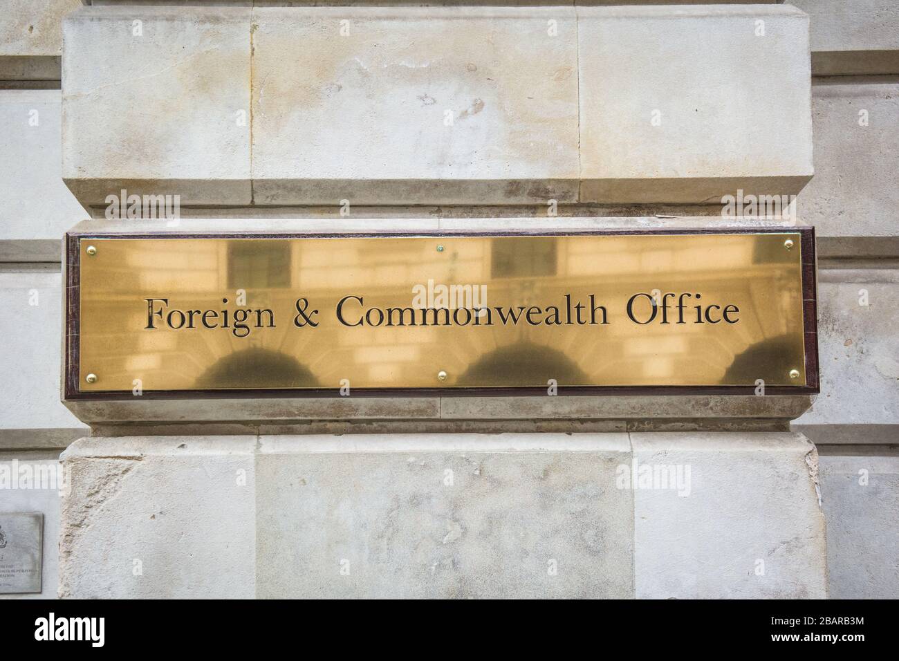 LONDON- Foreign and Commonwealth Office, UK government building exterior signage- located on Whitehall, Westminster Stock Photo