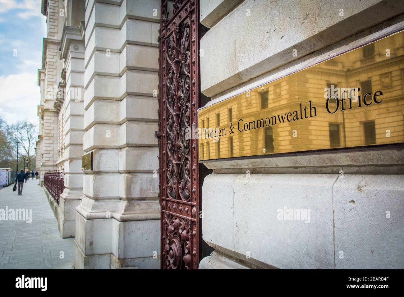 London- Foreign and Commonwealth Office, UK government building exterior signage- located on Whitehall, Westminster Stock Photo