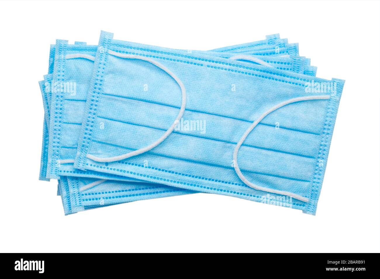 Blue medical face masks isolated on white isolated on white background