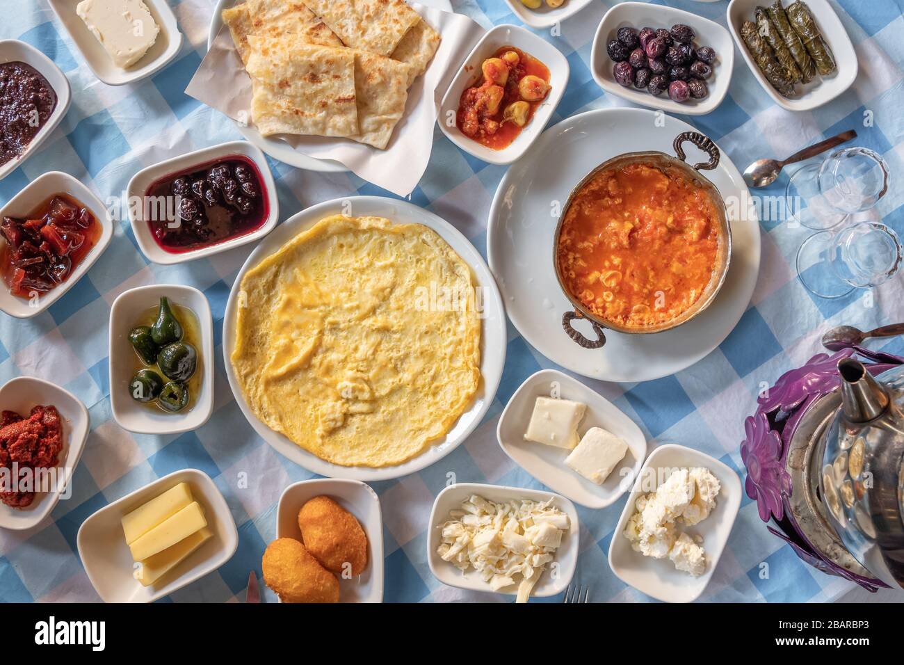 Delicious traditional turkish breakfast on the table Stock Photo