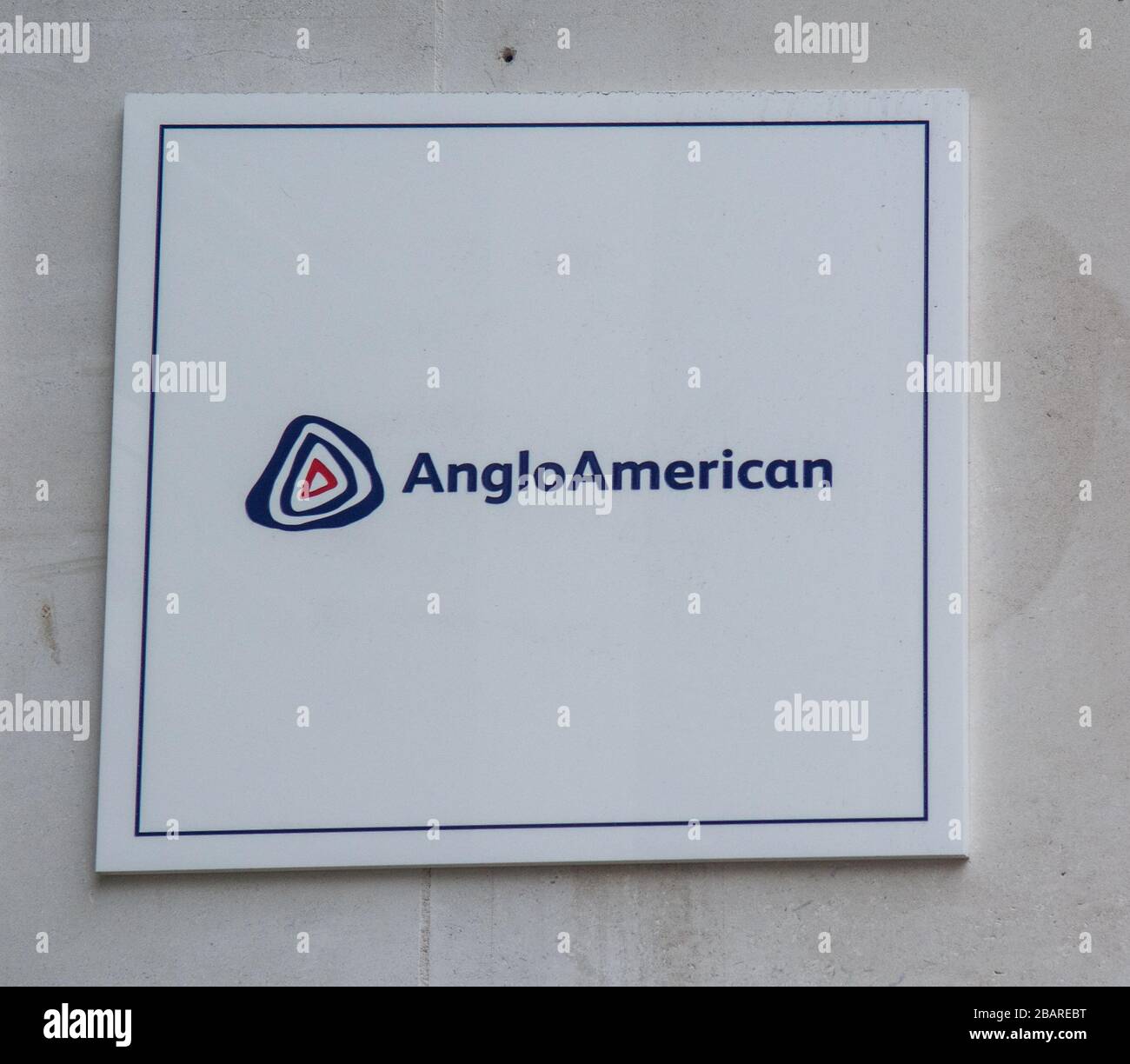 Anglo America sign and logo outside the London head office on Carlton House Terrace in St James district Stock Photo